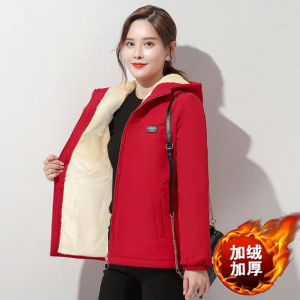 Womens Thickened Lamb Velvet Jacket Cotton Coat Winter Warm Hooded Zipper Closure Long Sleeve Casual Outerwear Coat