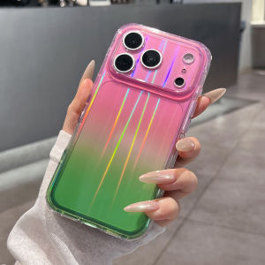 Colorful Gradient Transparent Aurora Glitter Phone Case for iPhone 17 16 15 Pro Max Lens Camera Protection Shockproof Back Cover