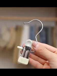 1/5Pcs Portable Stainless Steel Anti-slipClip/ Closet Space Saving Storage Clip With Hook