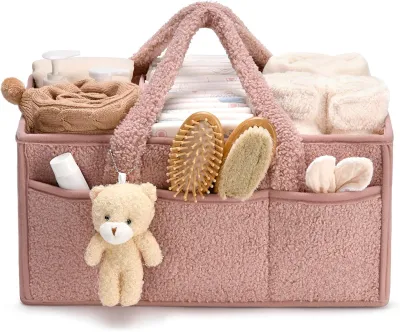 Baby Diaper Caddy Organizer for Changing Table Plush Diaper Stackers & Caddies Diaper Bag with Teddy BearDiaper Storage Basket