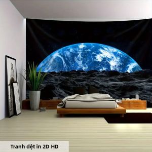 VIKAMA Bề Mặt Mặt Trăng Quan Điểm Trái Đất Bầu Trời Đầy Sao Thảm Treo Tường Vải Polyester Cho Phòng Ngủ Phòng Khách Ký Túc Xá Trang Trí Nhà