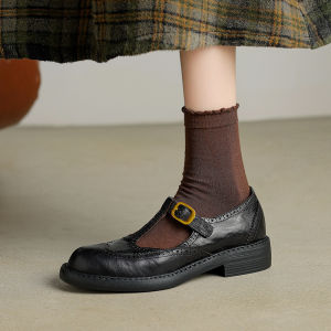 British Style Designer Mary Jane Loafers Hollow out T-Strap Fashion Single Shoes Womens Footwear Leather Slip-On Flats