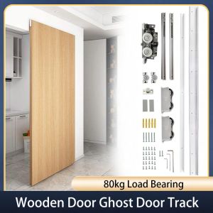 Hidden Wooden Door Ghost Door Track Hardware Sliding Door Slide Rail Kit 80kg Load Bearing for Door Widths 700mm-1500mm