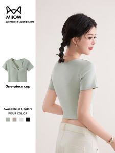 Miiow | Cat Person V-Neck Short Sleeve One-Piece Sports Bra Casual Summer New Half Sleeve Top Women Breathable Moisture Wicking Slim Fit