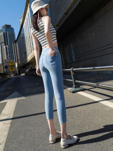 Ultra-Thin High-Waist Womens Jeans Cropped Slimming Style Lightweight Cotton Denim Pencil Pants for Summer Size Adjustable