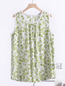 เสื้อกั๊กผ้าไหมฝ้ายสำหรับผู้หญิงไซส์ใหญ่ แขนกุด หลวมๆ สบายๆ ฤดูร้อน เสื้อผ้าอยู่บ้าน ชุดนอนผ้าฝ้ายเทียม