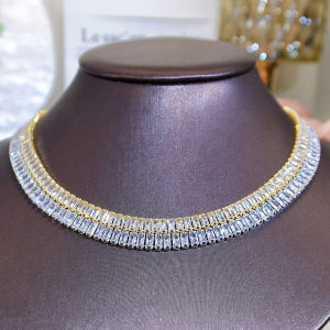 SEQUITO Noble Women Chain Necklace Golden Silvery Inlay Baguette Cut AAA Cubic Zircon High Quality Jewelry Wedding Party Dress Accessories B348