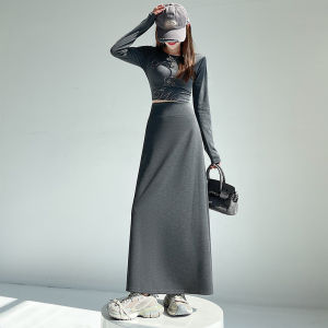 La Chapelle | Gray A-Line Leisure Sport Half Skirt High Waist