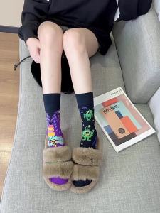 Asymmetric Creative AB Graffiti Long Socks