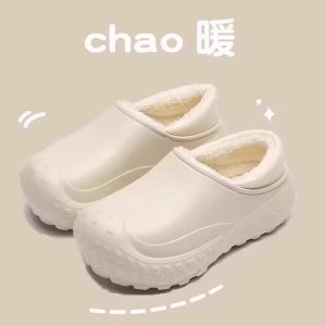 Dép Cotton Đế Dày Mùa Đông Chống Trượt Chống Thấm Nước Có Lông Cừu Cho Cặp Đôi Đế Xuồng Đế Cao Gót Dép Lười