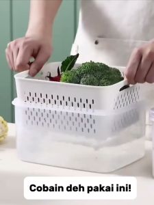 DISKON! Toples Makanan 1 Set (4 Ukuran) Kotak Penyimpanan Makanan dengan Saringan Keranjang Buah Sayuran