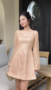 Váy Nữ Nude Serenade LEMONT Dáng Xòe Tay Dài Cổ Thuyền Thời Trang Thanh Lịch – V003
