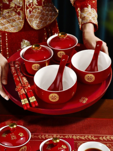 XIKUNLE | Wedding Red Tea Cup and Bowl Set
