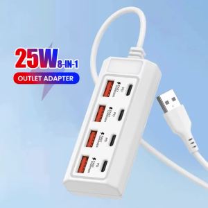 elough | Cổng Sạc Đa Năng 25W 8 Trong 1 Tích Hợp Sạc Nhanh Bộ Chuyển Đổi Nguồn Với 4 Cổng A 3 Cổng C + Bộ Chuyển Đổi Ổ Cắm Điện