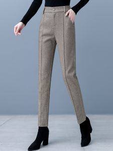 ระดับไฮเอนด์ หนาขึ้น ขนสัตว์ ขาตรง กางเกงสูท ผู้หญิง ฤดูใบไม้ร่วง ฤดูหนาว หลวม พรางหุ่น ความยาวข้อเท้า Harlan กางเกง เอวสูง