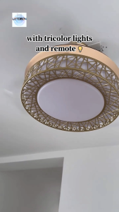 42 Inch Ceiling Fan Ceiling Fan With Light Luxury Three-Color Dimmable Fan Light Chandelier Light Fan Light Silent Invisible Light Smart Remote Control 6 Speeds Smart Timing Ceiling Fan