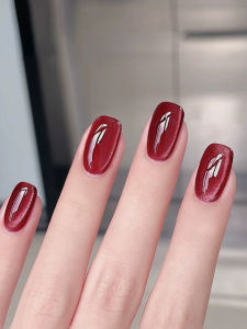 Lilynail Red Grapefruit Glass Bead Cats Eye Handmade Nail Art Stickers New Years New Style Wearable False Nails Premium Feeling