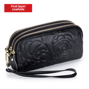 Genuine Leather Clutch Wallet for Women 2025 New Style Elegant High-End Triple Layer Moms Phone Coin Purse Cowhide Small Bag