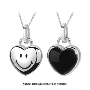 Two-Sided Onyx Mother-of-Pearl Heart Box Silver Necklace