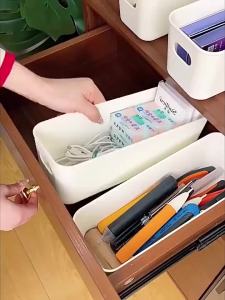 Plastic Storage Box with Handle Multifunctional Desktop Organizer for Phone Case Cosmetics Stationery Bathroom Drawer Divider