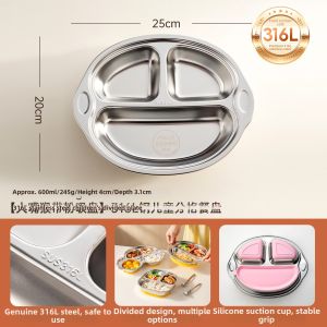 onlycook | Suction Food Grade 316L Stainless Steel Infant Feeding Divided Plate