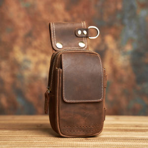 Mens Leather Vintage Style Waist Bag Durable Waist Packs Belt Messager Shoulder Bags Outdoor Male Fanny Pack 7 Inch NASVA