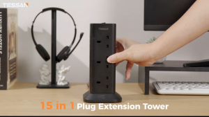 TESSAN 2M OR 3M 12-Outlet Surge Protector Power Strip with 2 USB-A & Type-C Ports Safety Mark UK Plug - Black