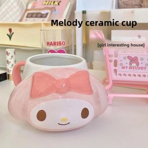 Cute Sanrio Hello Kitty 3D Relief Ceramic Mugs Drinking Water Cup Cartoon Anime Style Japanese Design Gift Box Packaging