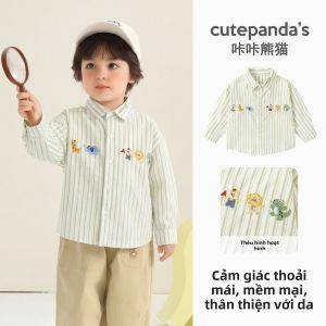 CUTEPANDAS | Áo Sơ Mi Sọc Phong Cách Thu Đơn Giản cho Trẻ Em Kiểu Đồng Phục Học Sinh
