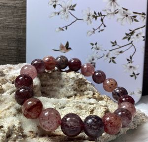 B058一物一图天然水晶10mm老矿草莓晶手串Natural Crystal Quartz Strawberry Quartz Braclete