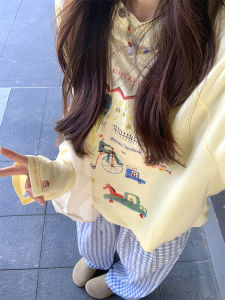 Korean Style Early Autumn Casual Sports Set Womens Student Thin Long Sleeve T-Shirt Plaid Pants Small Size Two-Piece Set