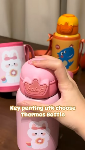 🇲🇾ReadyStock Thermos Bottle Kids Stainless Steel 304 Cartoon Thermos Tumbler with PU Sling Bag Warm Water Bottle