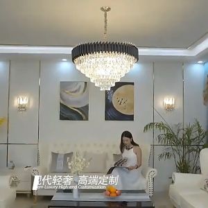 DUNIA LAMPU LAMPU GANTUNG KRISTAL BULAT HITAM LAMPU GANTUNG 3 SUSUN LAMPU GANTUNG AKRILIK LAMPU GANTUNG 40 CM