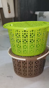 Mini Round Basket Organizer with Lid and Dual Handle | Multi-Purpose Plastic Storage Basket for Laundry Toys & Home