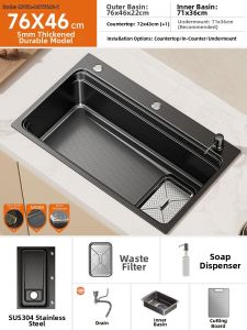 JIAYUN | Thickened Large Single Bowl 304 Stainless Steel Undermount Sink 5mm