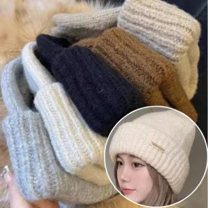 Winter Women Beanie Caps Solid Color Woolen Knitted Hat Thick Warm Ear Protection Cap Windproof Crochet Bonnet Hats