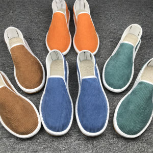 Youth Spring and Summer Thin Chinese Fad Casual Slip-on Pure Color Old Beijing Cloth Shoes Mens Corduroy Linen Breathable Cloth