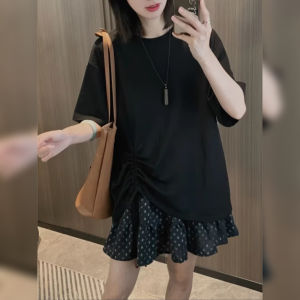 BINKAFENNY | Extra Large Loose Short Sleeve T-Shirt Back Split Drawstring Design Summer Slimming Meat Concealing Womens Fashion Top