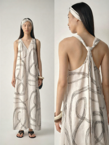 INSIS FEMME | Printed Knot A-Line Linen Summer Dress