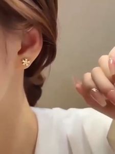 18k Gold Pawnable Saudi Gold Original Micro Zircon Mini Flower Stud Earrings Womens Simple Earrings 18 Karat Gold Earrings - Lazada