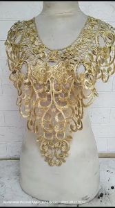 (Per Pcs) AP469 Aplikasi Leher / Patch Kerah Bordir Gold Motif Cantik