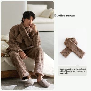 yuenei | YueNei Mens Thickened Coral Fleece Pijama Set Autumn Winter Home Clothes Long Sleeve Round Neck Sleepwear For Youth Leisure
