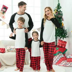 Christmas Family Matching Pajamas Home Clothes Blank No Pattern Print Four Members Gathering Party Fashionable Sleepwear