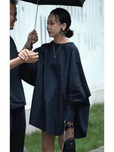Elegant French round Neck Batwing Sleeve Shirt Women Early Spring High End Loose Meat Covering Outerwear mid Length Top