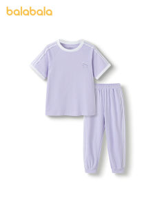 balabala Girls Short Sleeve Sports Set Big Kids Cotton T-Shirt Breathable Summer Outfit 2025