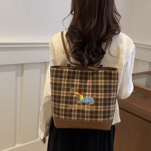 EERSHENSHI กระเป๋าโท้ทลายสก๊อตสุนัขพันธุ์ดัชชุนด์น่ารักกระเป๋าสะพายไหล่สตรีทแฟชั่นทุกวันแมทช์ลุคง่าย