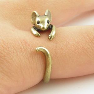 Retro Creative Live Mouth Ring for Men And Women Cartoon Rat Animal Shape Plated Alloy Elephant Design Fashion Jewelry