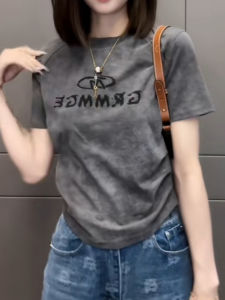 plus Size Tie Dye Letter Slim Fit Short Sleeve T Shirt Trendy Beautiful Slimming Top for plus Size Women Summer Fashionable