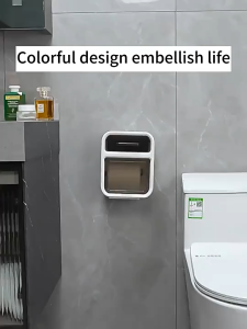Wall Mounted Bathroom Tissue Holder With Adhesive Double-Layer Toilet Paper Holder Toilet Paper Box Bathroom Tissue Storage Box