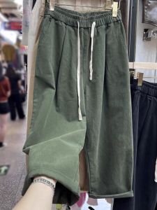 กางเกงขายาวทรงหลวมสไตล์ย้อนยุคสไตล์อเมริกันสำหรับผู้หญิงไซส์ใหญ่ 300 ปอนด์ กางเกงขายาวทรงตรงหลวมๆ สำหรับใส่ไปทำงานในฤดูใบไม้ผลิและฤดูใบไม้ร่วง